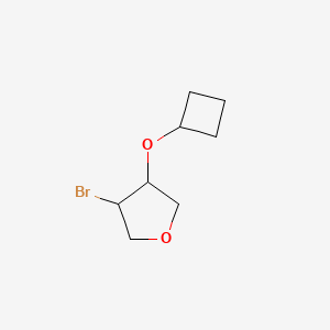 molecular formula C8H13BrO2 B13063970 3-Bromo-4-cyclobutoxyoxolane 