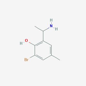 molecular formula C9H12BrNO B13064184 2-(1-Aminoethyl)-6-bromo-4-methylphenol 