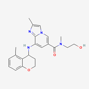 molecular formula C22H26N4O3 B13064228 N-(2-hydroxyethyl)-N,2-dimethyl-8-[(5-methyl-3,4-dihydro-2H-chromen-4-yl)amino]imidazo[1,2-a]pyridine-6-carboxamide 