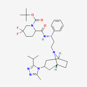 molecular formula C33H48F2N6O3 B13064427 tert-butyl 5,5-difluoro-2-[[(1S)-3-[(1R,5S)-3-(3-methyl-5-propan-2-yl-1,2,4-triazol-4-yl)-8-azabicyclo[3.2.1]octan-8-yl]-1-phenylpropyl]carbamoyl]piperidine-1-carboxylate 