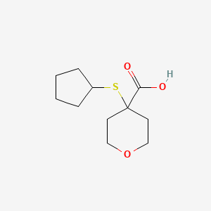 molecular formula C11H18O3S B13064793 4-(Cyclopentylsulfanyl)oxane-4-carboxylic acid 