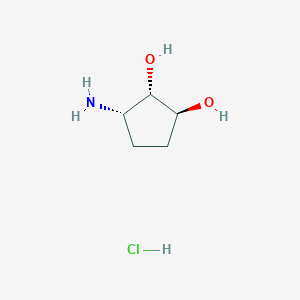 molecular formula C5H12ClNO2 B13064855 Rac-(1R,2R,3R)-3-amino-1,2-cyclopentanediolhydrochloride 