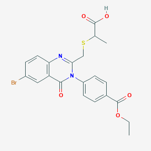 molecular formula C21H19BrN2O5S B130665 2-[[6-Bromo-3-(4-ethoxycarbonylphenyl)-4-oxoquinazolin-2-yl]methylsulfanyl]propanoic acid CAS No. 155104-15-7