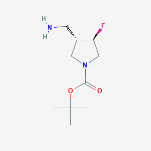 molecular formula C10H19FN2O2 B13066536 tert-Butyl(3S,4R)-3-(aminomethyl)-4-fluoropyrrolidine-1-carboxylate 