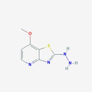 molecular formula C7H8N4OS B013073 Thiazolo[4,5-b]pyridin-2(3H)-one, 7-methoxy-, hydrazone (9CI) CAS No. 108310-77-6