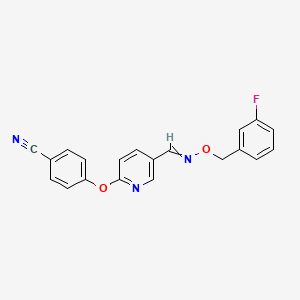 molecular formula C20H14FN3O2 B1307324 4-{[5-({[(3-Fluorobenzyl)oxy]imino}methyl)-2-pyridinyl]oxy}benzenecarbonitrile 