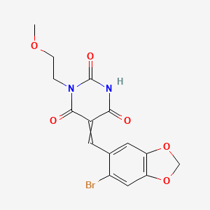 5-[(E)-(6-bromo-1,3-benzodioxol-5-yl)methylidene]-1-(2-methoxyethyl)-2,4,6(1H,3H,5H)-pyrimidinetrione