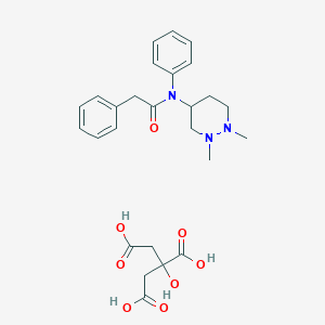 molecular formula C26H33N3O8 B130747 Benzeneacetamide, N-(hexahydro-1,2-dimethyl-4-pyridazinyl)-N-phenyl-, 2-hydroxy-1,2,3-propanetricarboxylate CAS No. 149997-05-7