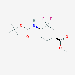 molecular formula C13H21F2NO4 B13076194 Methyl trans-4-{[(tert-butoxy)carbonyl]amino}-3,3-difluorocyclohexane-1-carboxylate 