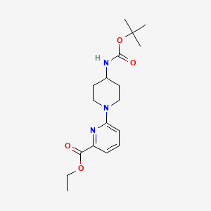 molecular formula C18H27N3O4 B13076788 Ethyl 6-(4-((tert-butoxycarbonyl)amino)piperidin-1-yl)picolinate CAS No. 252578-50-0