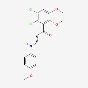 molecular formula C18H15Cl2NO4 B1307837 (E)-1-(6,7-dichloro-2,3-dihydro-1,4-benzodioxin-5-yl)-3-(4-methoxyanilino)-2-propen-1-one 