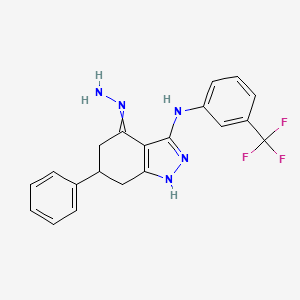 molecular formula C20H18F3N5 B1308455 6-phenyl-3-((3-(trifluoromethyl)phenyl)amino)-5,6,7-trihydro1H-indazol-4-hydrazone 