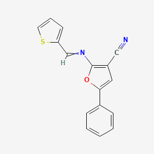 5-phenyl-2-{[(E)-2-thienylmethylidene]amino}-3-furonitrile