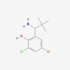 molecular formula C11H15BrClNO B13086702 2-(1-Amino-2,2-dimethylpropyl)-4-bromo-6-chlorophenol 