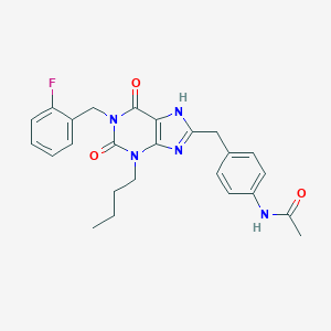 molecular formula C25H26FN5O3 B130872 N-[4-[1-(2-Fluorobenzyl)-3-butyl-2,6-dixo-2,3,6,7-tetrahydro-1H-purin-8-ylmethyl]phenyl]acetamide 