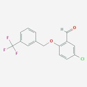 molecular formula C15H10ClF3O2 B1308727 5-Chloro-2-{[3-(trifluoromethyl)benzyl]oxy}benzaldehyde CAS No. 590360-26-2