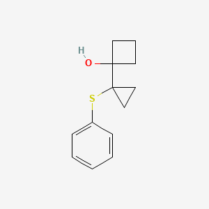 molecular formula C13H16OS B13089585 1-(1-(Phenylthio)cyclopropyl)cyclobutanol 