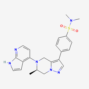 molecular formula C22H24N6O2S B13090256 N,N-Dimethyl-4-[(6r)-6-Methyl-5-(1h-Pyrrolo[2,3-B]pyridin-4-Yl)-4,5,6,7-Tetrahydropyrazolo[1,5-A]pyrazin-3-Yl]benzenesulfonamide 