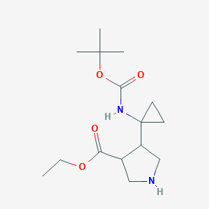 molecular formula C15H26N2O4 B13090681 Ethyl 4-(1-((tert-butoxycarbonyl)amino)cyclopropyl)pyrrolidine-3-carboxylate 