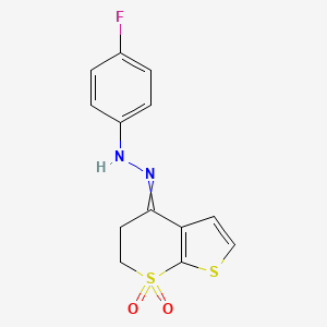 molecular formula C13H11FN2O2S2 B1309108 N-[(7,7-dioxo-5,6-dihydrothieno[2,3-b]thiopyran-4-ylidene)amino]-4-fluoroaniline 