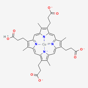 molecular formula C36H33CuN4O8-3 B13091285 copper;hydron;3-[7,12,17-tris(2-carboxylatoethyl)-3,8,13,18-tetramethylporphyrin-21,23-diid-2-yl]propanoate 