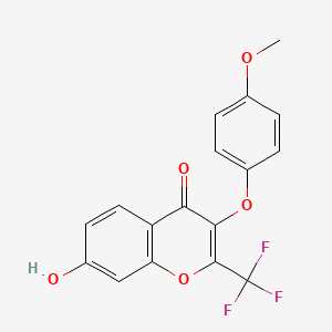 molecular formula C17H11F3O5 B1309154 7-hydroxy-3-(4-methoxyphenoxy)-2-(trifluoromethyl)-4H-chromen-4-one CAS No. 302952-79-0