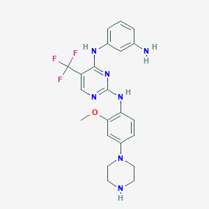 molecular formula C22H24F3N7O B13091582 N4-(3-Aminophenyl)-N2-(2-methoxy-4-(piperazin-1-yl)phenyl)-5-(trifluoromethyl)pyrimidine-2,4-diamine 