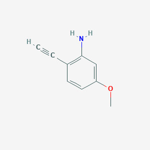 molecular formula C9H9NO B13091642 2-Ethynyl-5-methoxyaniline 