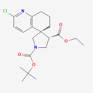 molecular formula C20H27ClN2O4 B13091710 trans-1-tert-Butyl 4-ethyl 2'-chloro-7',8'-dihydro-6'H-spiro[pyrrolidine-3,5'-quinoline]-1,4-dicarboxylate 