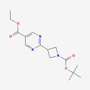 molecular formula C15H21N3O4 B13091761 Ethyl 2-(1-(tert-butoxycarbonyl)azetidin-3-YL)pyrimidine-5-carboxylate 