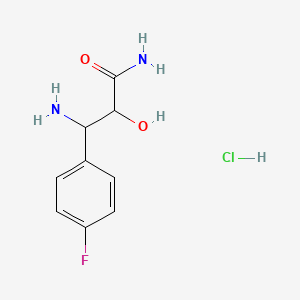 molecular formula C9H12ClFN2O2 B13093152 3-Amino-3-(4-fluorophenyl)-2-hydroxypropanamide hydrochloride 