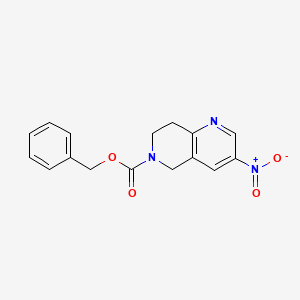 molecular formula C16H15N3O4 B13094024 Benzyl 3-nitro-7,8-dihydro-1,6-naphthyridine-6(5H)-carboxylate 