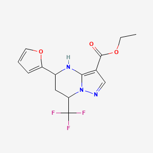 molecular formula C14H14F3N3O3 B1309468 Ethyl 5-(2-furyl)-7-(trifluoromethyl)-4,5,6,7-tetrahydropyrazolo[1,5-a]pyrimidine-3-carboxylate CAS No. 667920-77-6