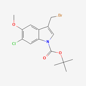 molecular formula C15H17BrClNO3 B13095397 Tert-butyl 3-(bromomethyl)-6-chloro-5-methoxy-1H-indole-1-carboxylate 