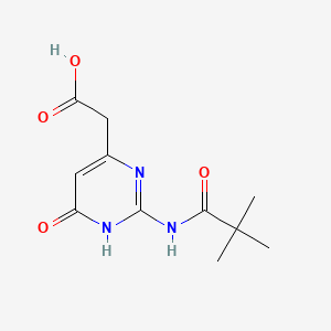 molecular formula C11H15N3O4 B13095528 4-Pyrimidineacetic acid, 2-((2,2-dimethyl-1-oxopropyl)amino)-1,6-dihydro-6-oxo- CAS No. 86944-10-7