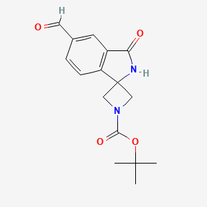molecular formula C16H18N2O4 B13095864 Tert-butyl 5'-formyl-3'-oxospiro[azetidine-3,1'-isoindoline]-1-carboxylate 