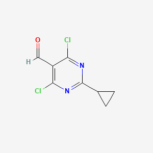 molecular formula C8H6Cl2N2O B13096196 4,6-Dichloro-2-cyclopropylpyrimidine-5-carbaldehyde 