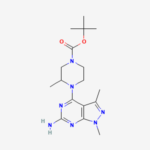 molecular formula C17H27N7O2 B13097138 tert-Butyl 4-(6-amino-1,3-dimethyl-1H-pyrazolo[3,4-d]pyrimidin-4-yl)-3-methylpiperazine-1-carboxylate 