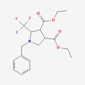 molecular formula C18H22F3NO4 B13097643 Diethyl 1-benzyl-2-(trifluoromethyl)pyrrolidine-3,4-dicarboxylate 