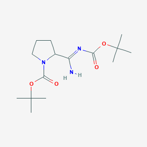 molecular formula C15H27N3O4 B13098034 tert-butyl 2-[(Z)-N'-[(2-methylpropan-2-yl)oxycarbonyl]carbamimidoyl]pyrrolidine-1-carboxylate 