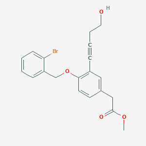 molecular formula C20H19BrO4 B13098226 Methyl 2-(4-((2-bromobenzyl)oxy)-3-(4-hydroxybut-1-YN-1-YL)phenyl)acetate 