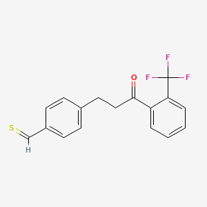 molecular formula C17H13F3OS B13098451 4-[3-Oxo-3-[2-(trifluoromethyl)phenyl]propyl]thiobenzaldehyde 