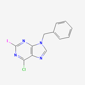 molecular formula C12H8ClIN4 B13098945 9-Benzyl-6-chloro-2-iodo-9H-purine CAS No. 176515-41-6