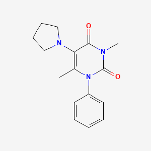 molecular formula C16H19N3O2 B13099393 Uracil, 3,6-dimethyl-1-phenyl-5-(1-pyrrolidinyl)- CAS No. 32150-61-1