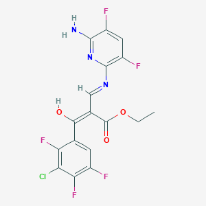 molecular formula C17H11ClF5N3O3 B13099580 ethyl (E)-2-[(E)-(6-amino-3,5-difluoropyridin-2-yl)iminomethyl]-3-(3-chloro-2,4,5-trifluorophenyl)-3-hydroxyprop-2-enoate 
