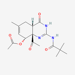 molecular formula C18H25N3O5 B13099711 Propanamide, N-(8a-acetyl-8-(acetyloxy)-1,4,4a,5,8,8a-hexahydro-6-methyl-4-oxo-2-quinazolinyl)-2,2-dimethyl-, (4aalpha,8beta,8aalpha)- CAS No. 87037-52-3