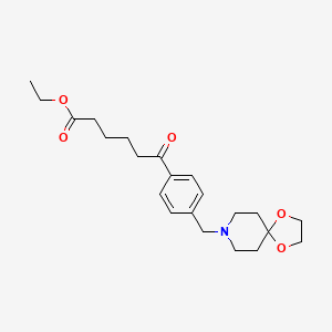 molecular formula C22H31NO5 B13100114 Ethyl 6-[4-[8-(1,4-dioxa-8-azaspiro-[4.5]decyl)methyl]phenyl]-6-oxohexanoate 