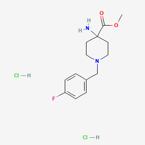 molecular formula C14H21Cl2FN2O2 B13100766 Methyl 4-amino-1-(4-fluorobenzyl)piperidine-4-carboxylate dihydrochloride CAS No. 1211617-03-6