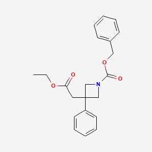 molecular formula C21H23NO4 B13101083 Benzyl 3-(2-ethoxy-2-oxoethyl)-3-phenylazetidine-1-carboxylate 