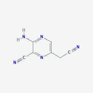 molecular formula C7H5N5 B13101466 3-Amino-6-(cyanomethyl)pyrazine-2-carbonitrile 